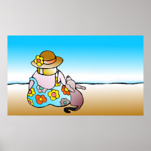 Frau mit Hund durch das Meer - Frau-MIT Hund Poster