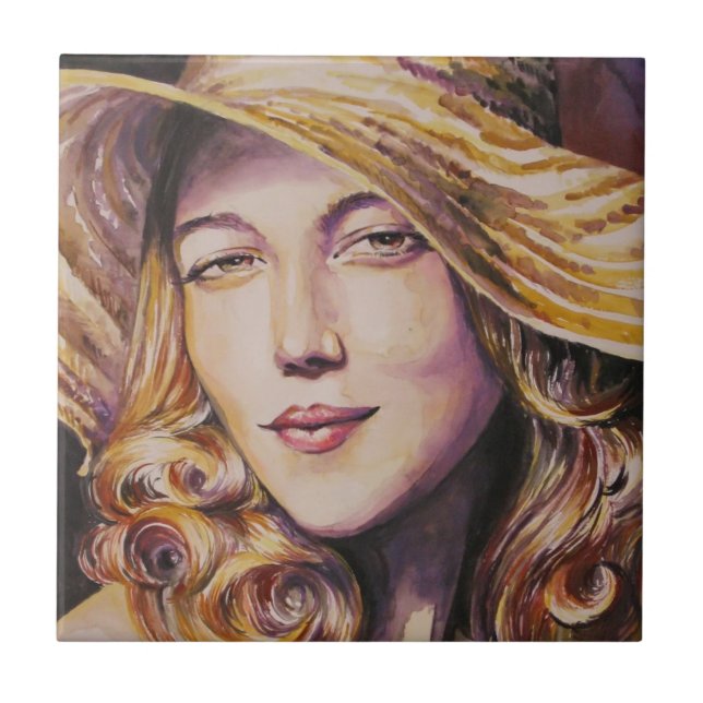 Frau mit Hut Fliese (Vorderseite)