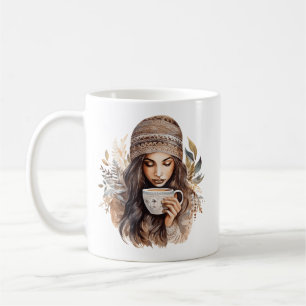 Frau mit Kaffeetasse Illustration Gemütlicher Wint
