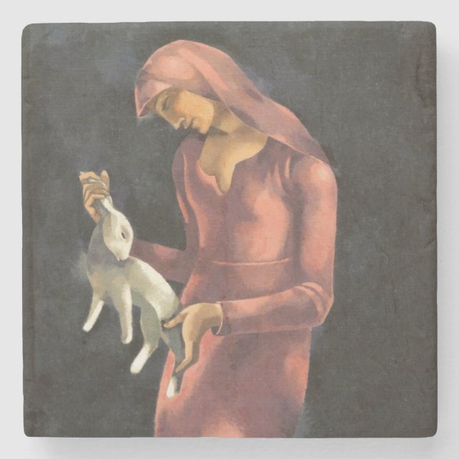 Frau mit Kaninchen Steinuntersetzer (Vorderseite)