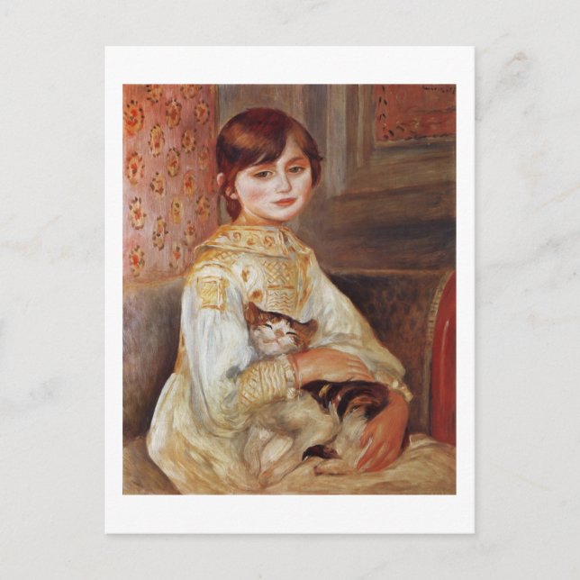 Frau mit Katze, Auguste Renoir Postkarte (Vorderseite)