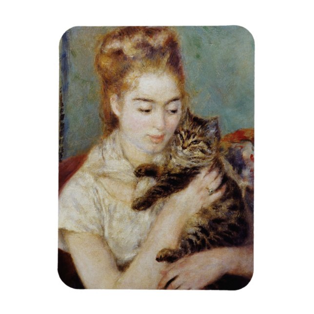 Frau mit Katze von Pierre-Auguste Renoir Magnet (Vertikal)