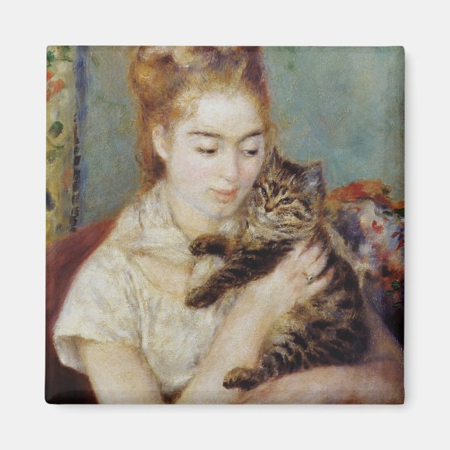 Frau mit Katze von Pierre-Auguste Renoir Magnet (Vorne)