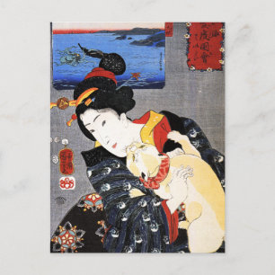 Frau mit Katze von Utagawa Kuniyoshi 歌 川 国 芳 Postkarte