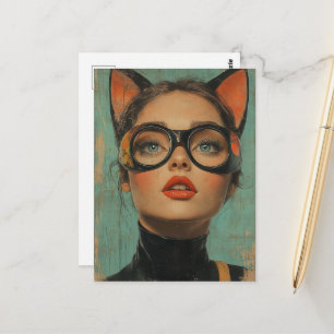 Frau mit Katzenohren  Postkarte