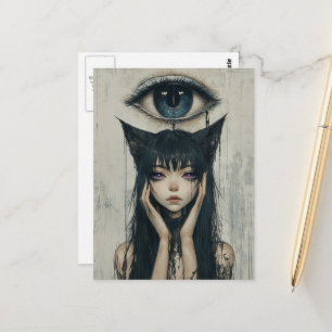 Frau mit Katzenohren Surreal Auge Postkarte