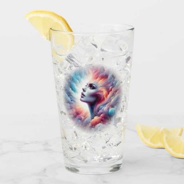 Frau mit kosmischem Aurahaar Glas (Vorderseite Ice)