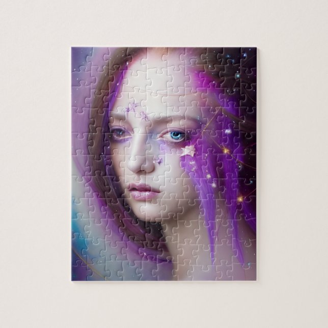 Frau mit Lila Haar-Jigsaw-Puzzle (Vertikal)
