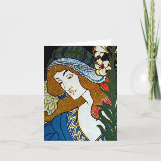 Frau mit Lily Feiertagskarte (Vorderseite)