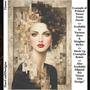 Frau mit lockigem Haar, Mosaikportrait EB8L Decoup Seidenpapier