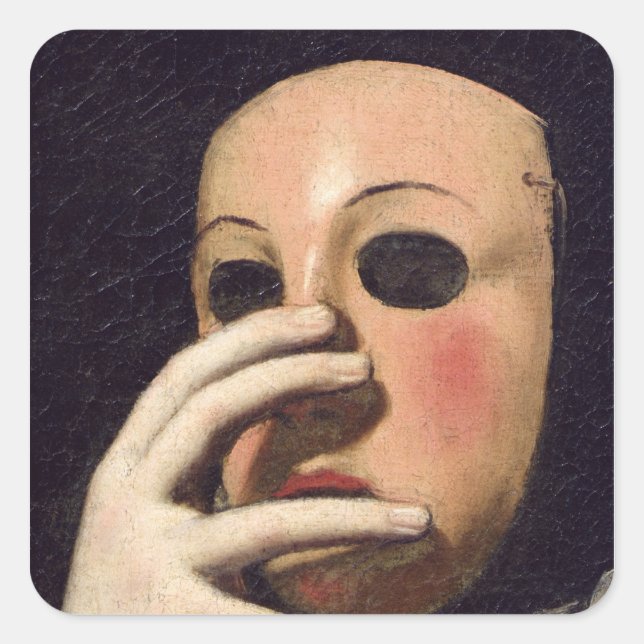 Frau mit Maske Quadratischer Aufkleber (Vorderseite)