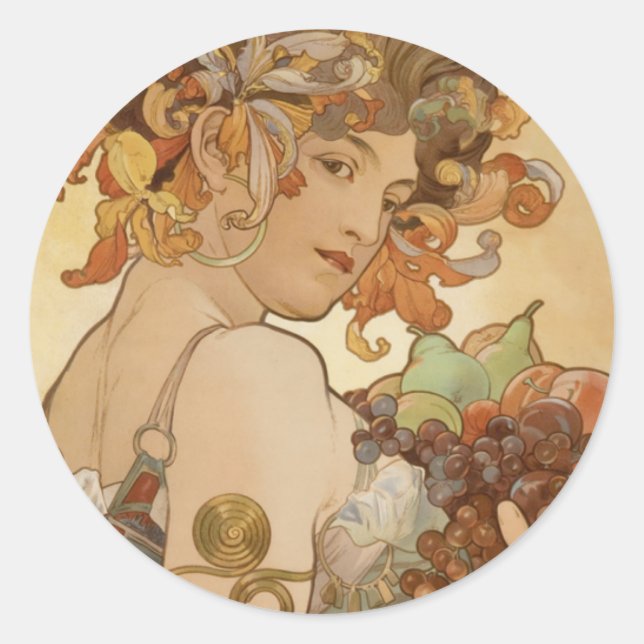 Frau mit Obst Runder Aufkleber (Vorderseite)