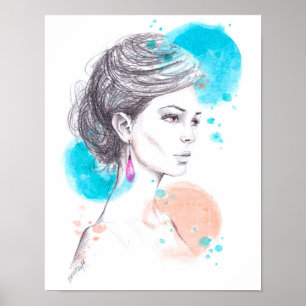 Frau mit Ohrmuschelzeichnung Sketch Poster