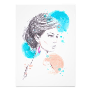 Frau mit Ohrring Mode Illustrations-Skizze Fotodruck