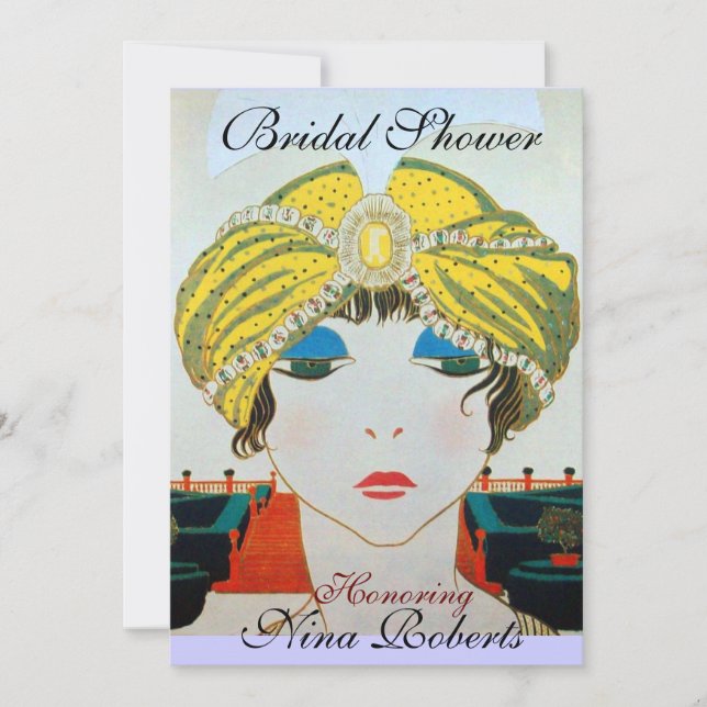 FRAU MIT ORIENTAL YELLOW TURBAN BRAUTPARTY EINLADUNG (Vorderseite)