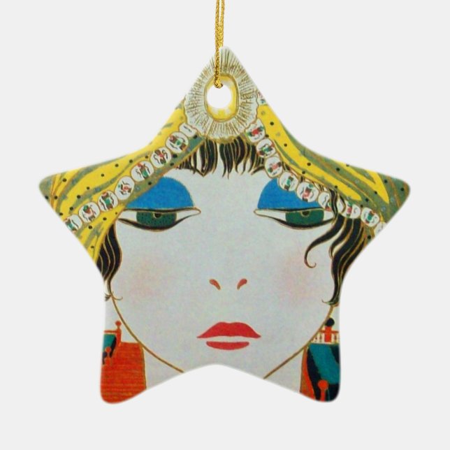 FRAU MIT ORIENTAL YELLOW TURBAN Star Keramikornament (Vorne)