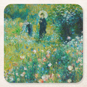 Frau mit Parasol, Garten, Renoir Rechteckiger Pappuntersetzer