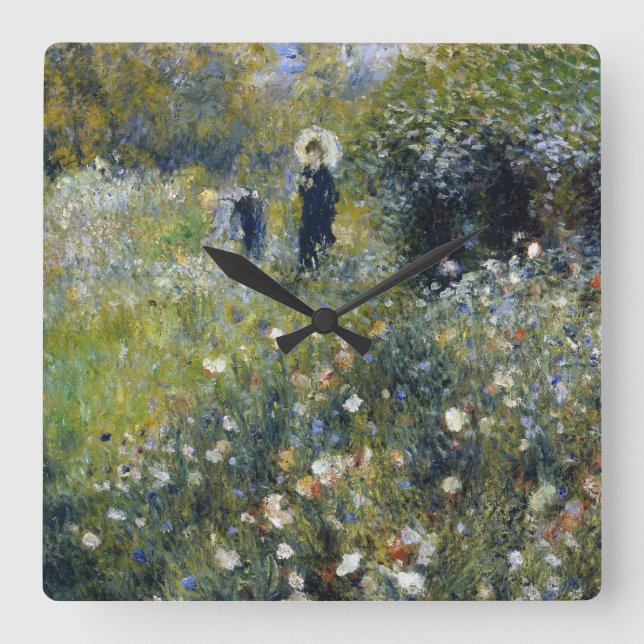 Frau mit Parasol im Garten von Auguste Renoir Quadratische Wanduhr (Vorderseite)