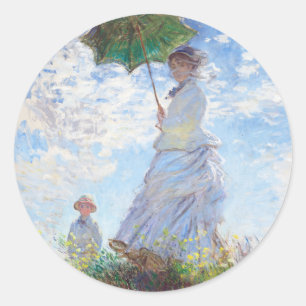 Frau mit Parasol von Claude Monet Runder Aufkleber
