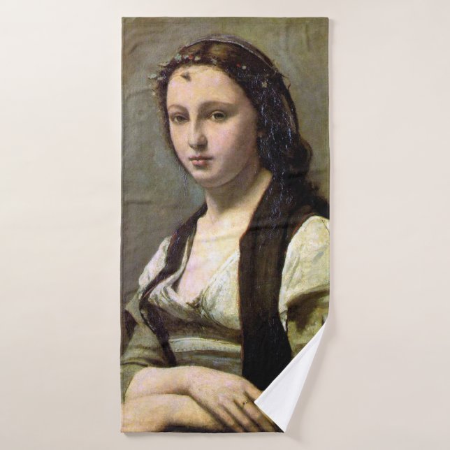 Frau mit Perle, Camille Corot, 1868-1870 Badehandtuch (Badehandtuch)