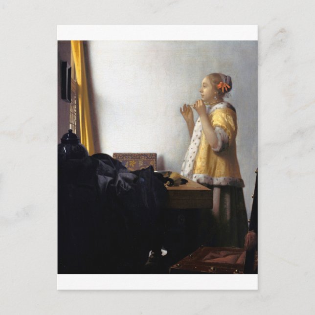 Frau mit Perlenschnur, Johannes Vermeer Postkarte (Vorderseite)