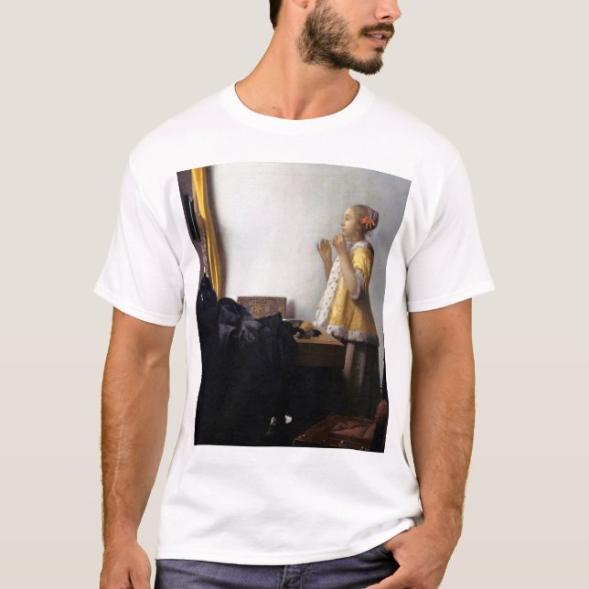 Frau mit Perlenschnur, Johannes Vermeer T-Shirt (Vorderseite)
