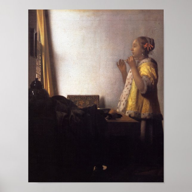 Frau mit Perlenschnur Poster (Vorne)