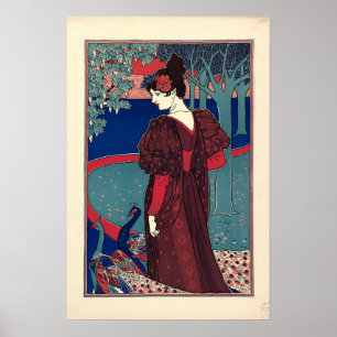 Frau mit Pfauen 1897 von Louis Rhead Poster