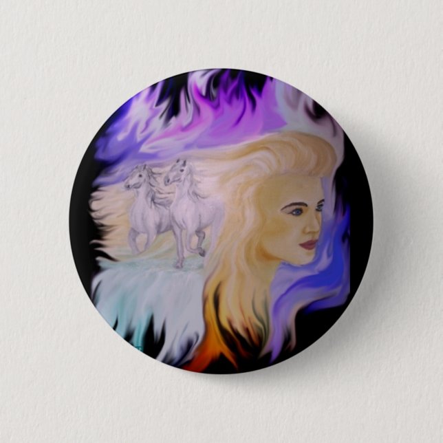 Frau mit Pferd Button (Vorderseite)