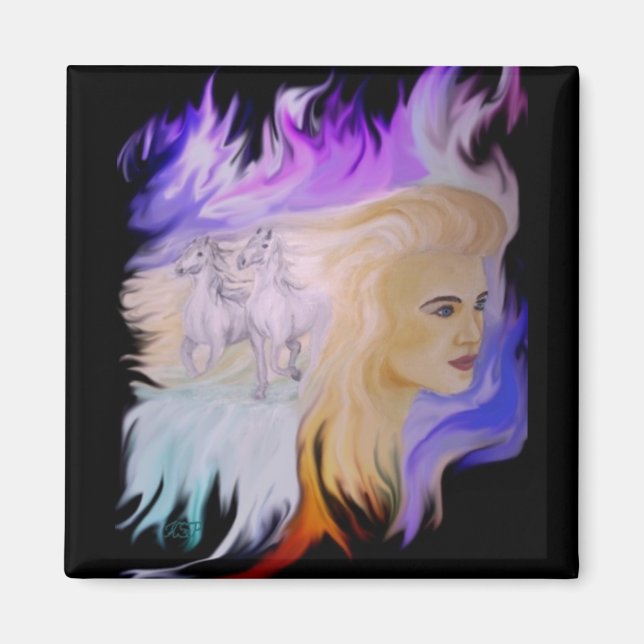 Frau mit Pferd Magnet (Vorne)