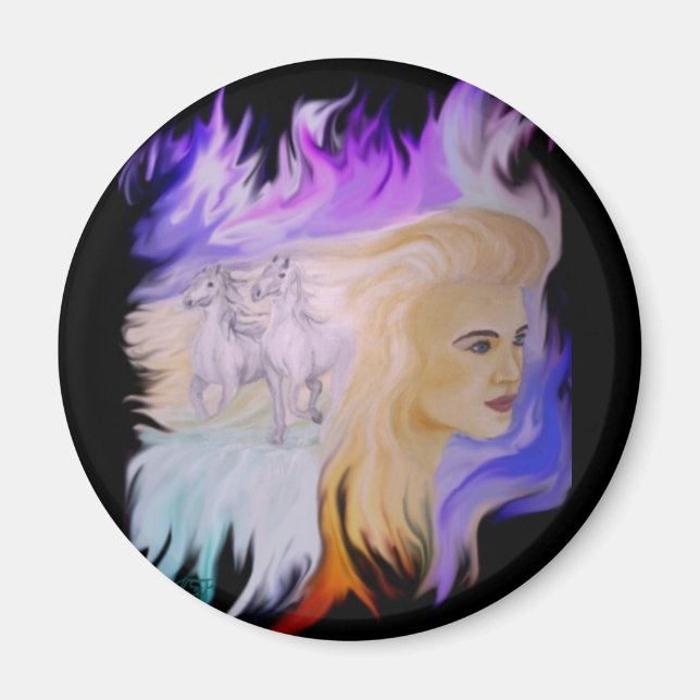 Frau mit Pferd Magnet (Vorne)