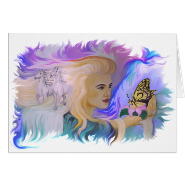 Frau mit Pferd und Schmetterling in der Hand (Vorderseite (Horizontal))