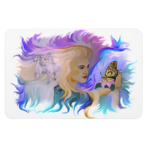 Frau mit Pferd und Schmetterling Magnet