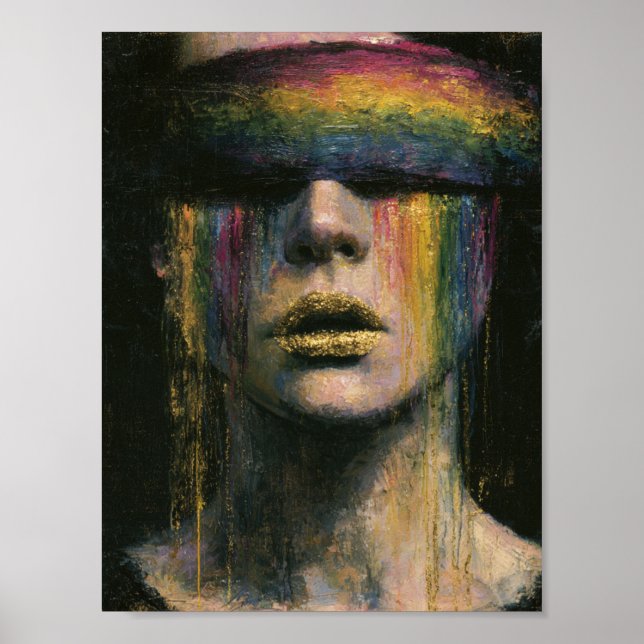 Frau mit Regenbogenblindfold Poster (Vorne)