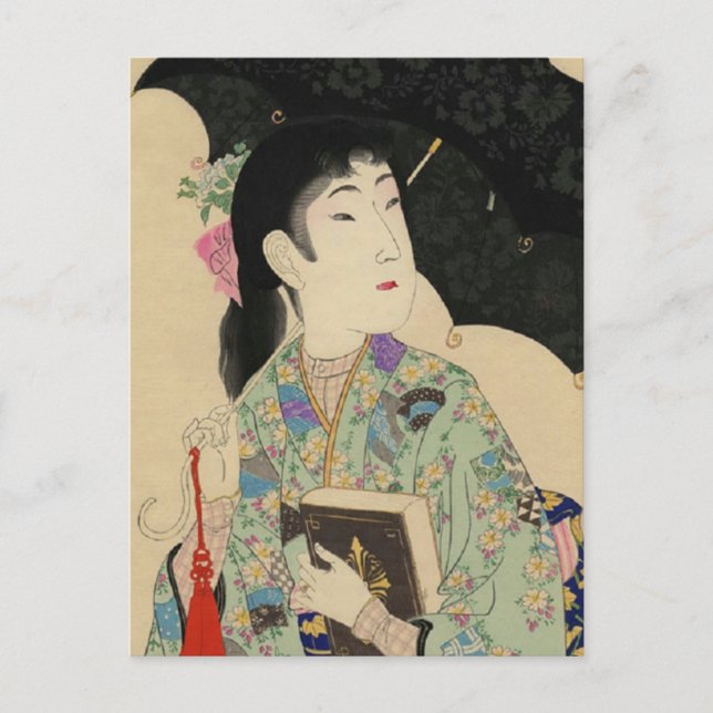 Frau mit Regenschirm und Western Postkarte (Vorderseite)