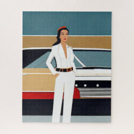 Frau mit Retro Car