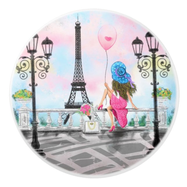 Frau mit rosa Ballon in Paris Keramik Knob Keramikknauf (Vorderseite)