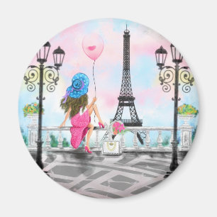 Frau mit rosa Ballon in Paris Magnet Geschenk