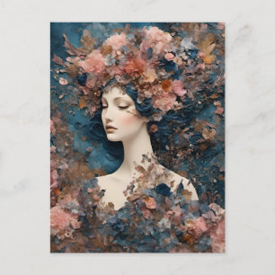 Frau mit rosa Blume, gemischte Medienkollektion Postkarte