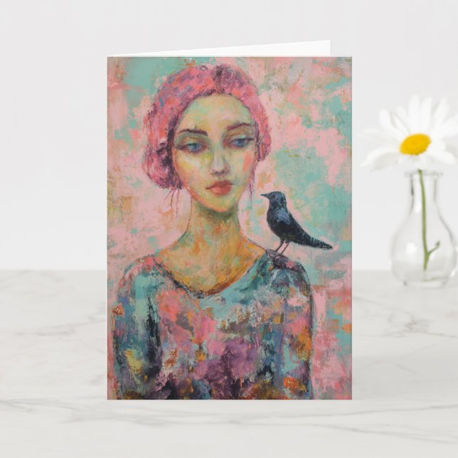 Frau mit rosa Haar und einem Vogel auf der Schulte Karte (Kleine Pflanze)