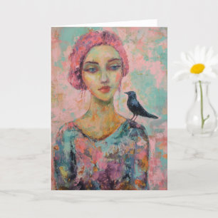 Frau mit rosa Haar und einem Vogel auf der Schulte Karte