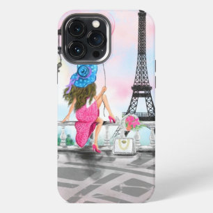 Frau mit rosa Herzballon - Ich liebe Paris iPhone 13 Pro Max Hülle