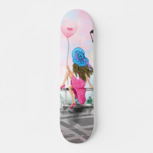 Frau mit rosa Herzballon Skateboard Geschenk