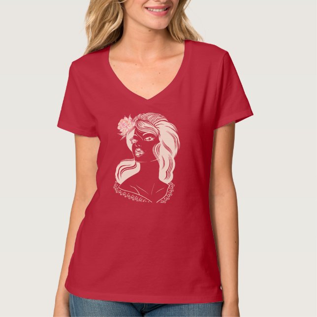 Frau mit rosa Rose T-Shirt (Vorderseite)