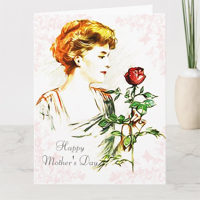 Frau mit Rose-Grußkarte Karte (Vorderseite)