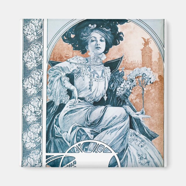 Frau mit Rose, Mucha Magnet (Vorne)