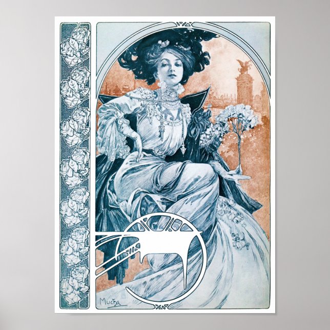 Frau mit Rose, Mucha Poster (Vorne)
