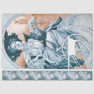 Frau mit Rose, Mucha Seidenpapier