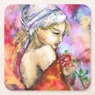 Frau mit Rose Paper Untersetzer