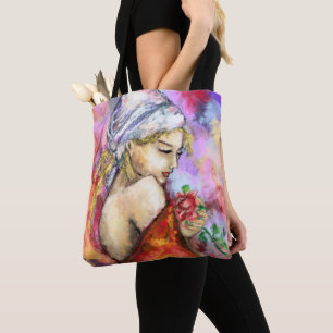 Frau mit Rose Tote Tag Tasche